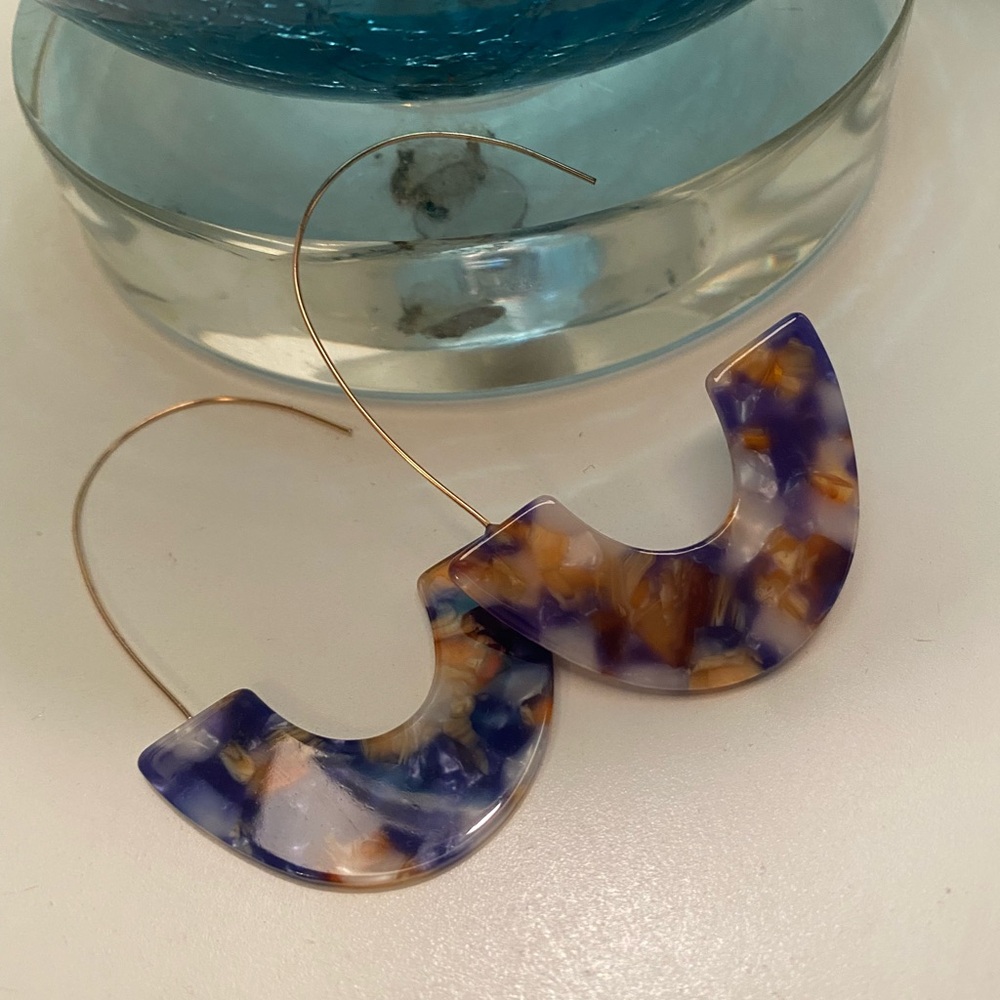 Acrylic Hoop Earrings with Blue and Orange